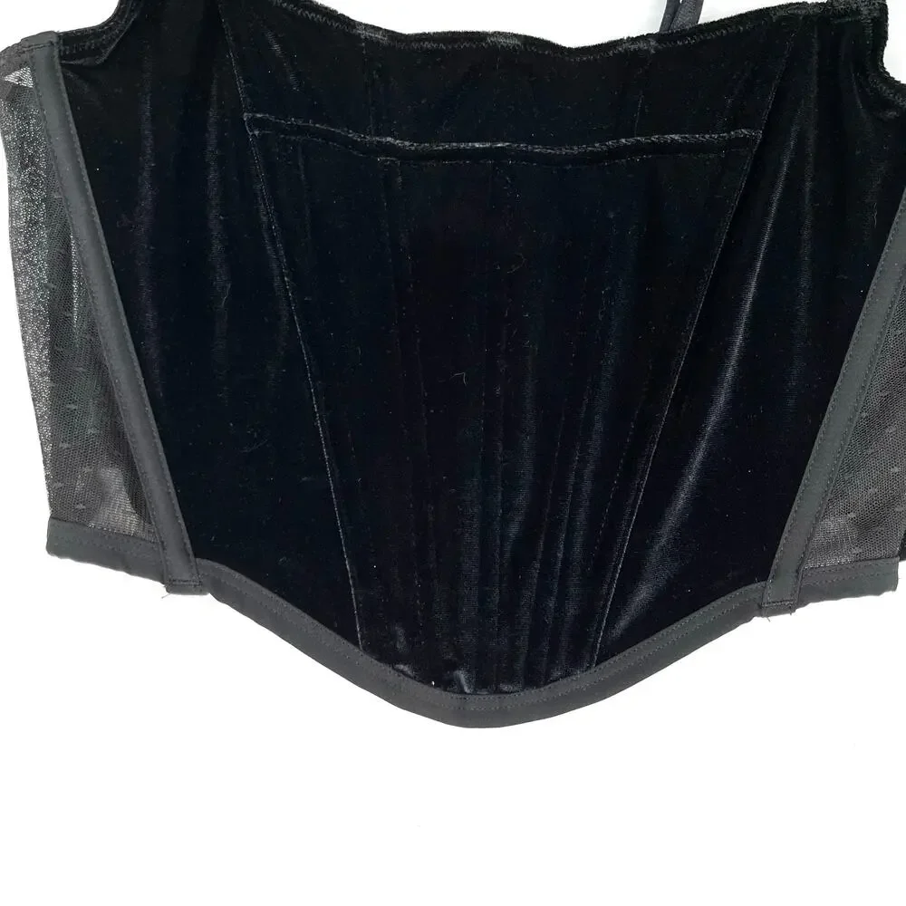 Victoria Secret Dream Angels Black Velvet Corset Top M Coquette Whimsygoth NWT